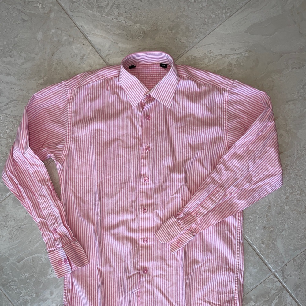 Ragazzo BOYS Shirt M 14R Pink pinstripe classic collar EUC